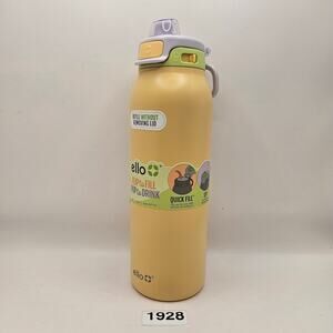 ELLO POP & FILL 32oz STAINLESS STEEL YELLOW WATER BOTTLE QUICK FILL TECHNOLOGY
